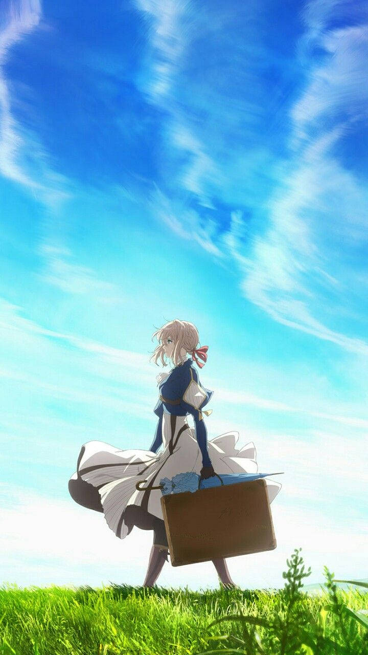 Violet Evergarden Walking With Suitcase Background