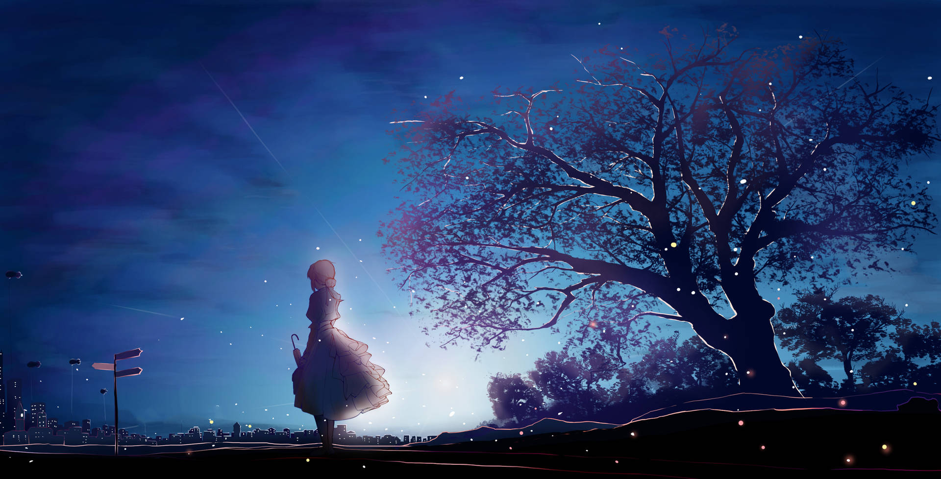 Violet Evergarden With Tree Silhouette Background