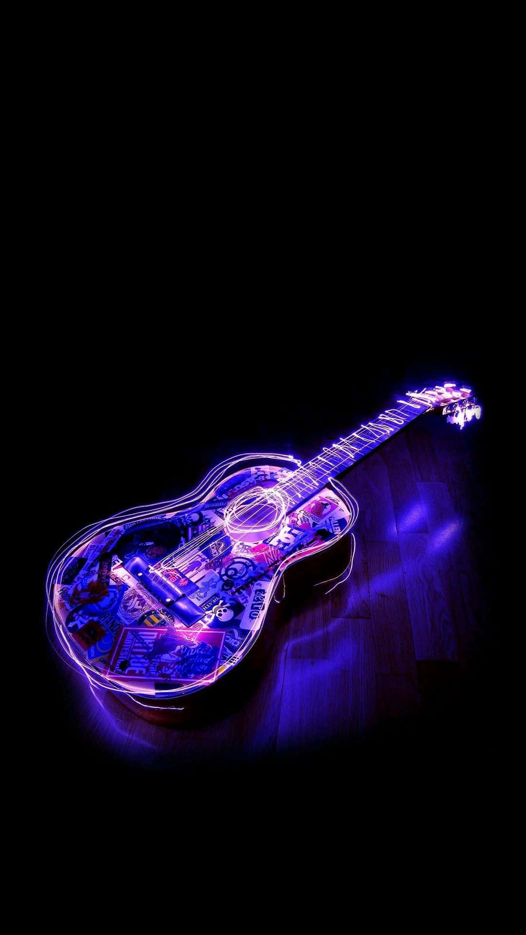 Violet Neon Guitar Aesthetic Portrait