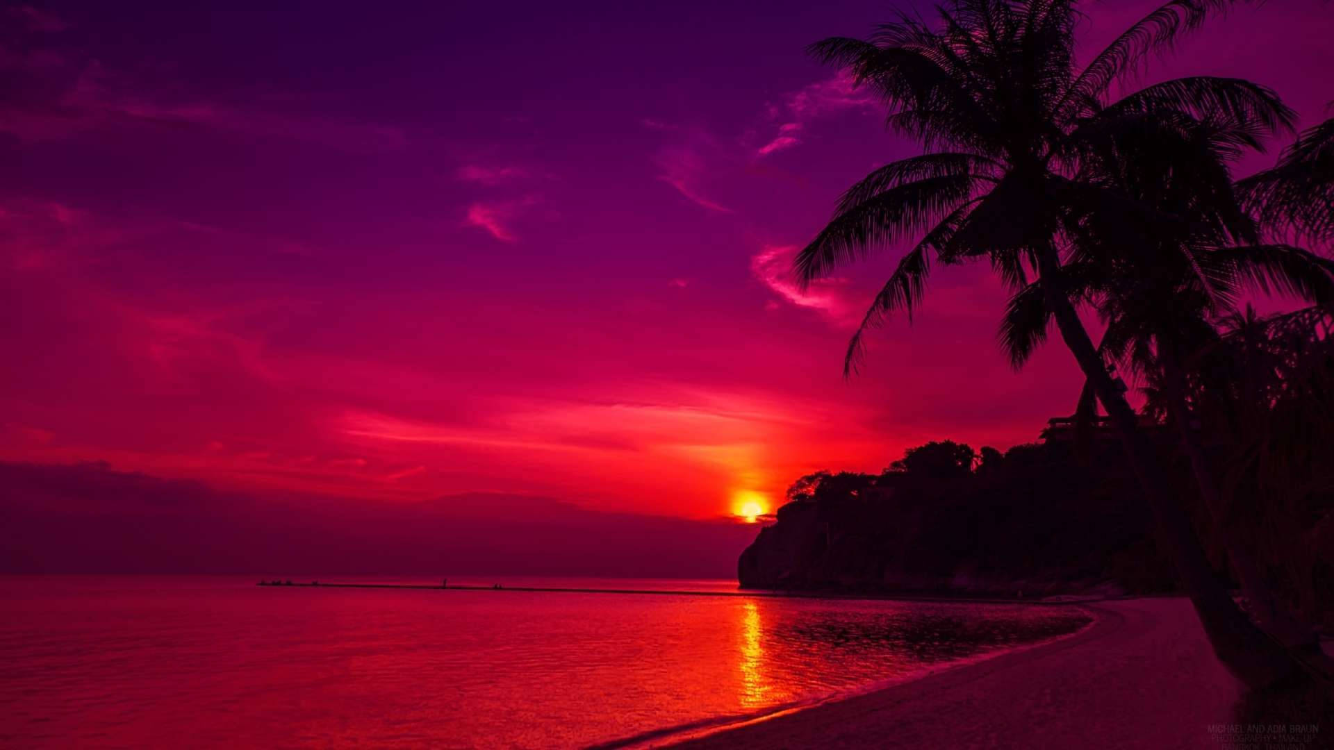 Violet Sunset On The Beach Background