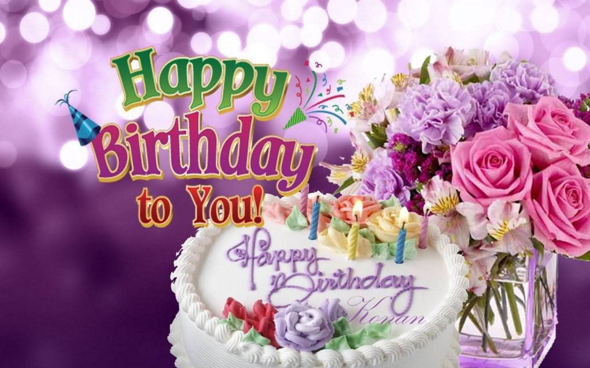 Violet-themed Happy Birthday Flower Background