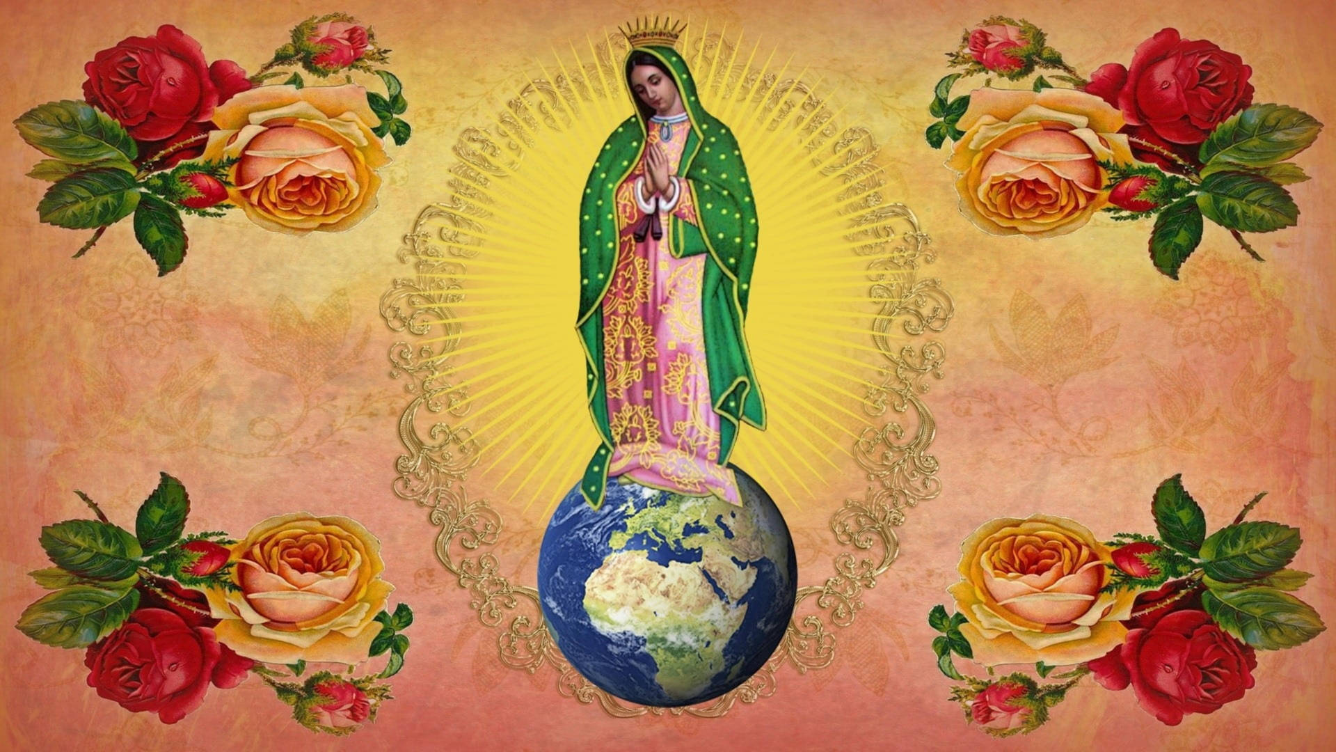 Virgen De Guadalupe On Earth Background