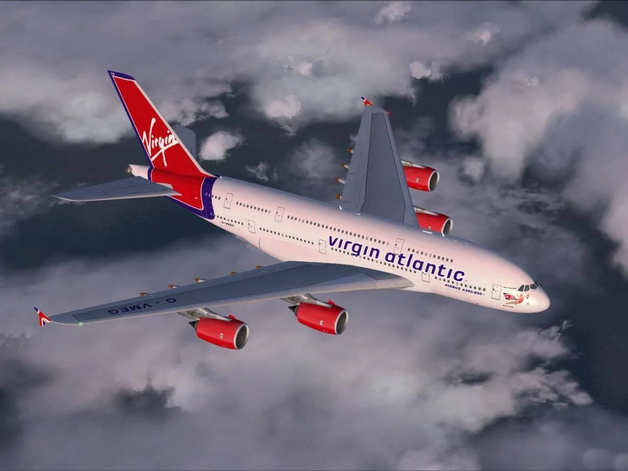 Virgin Atlantic Airplane Above Clouds Background