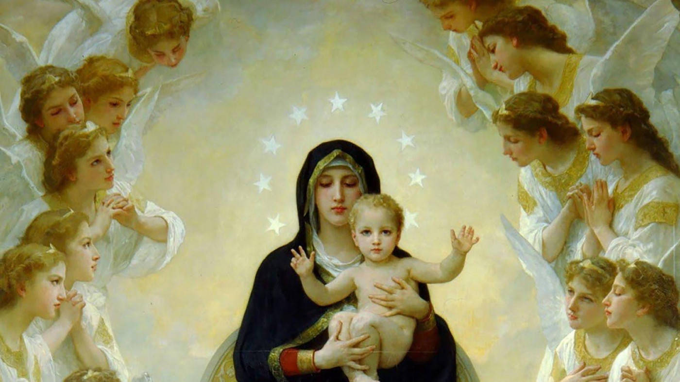 Virgin Mary And Heavenly Angels Background