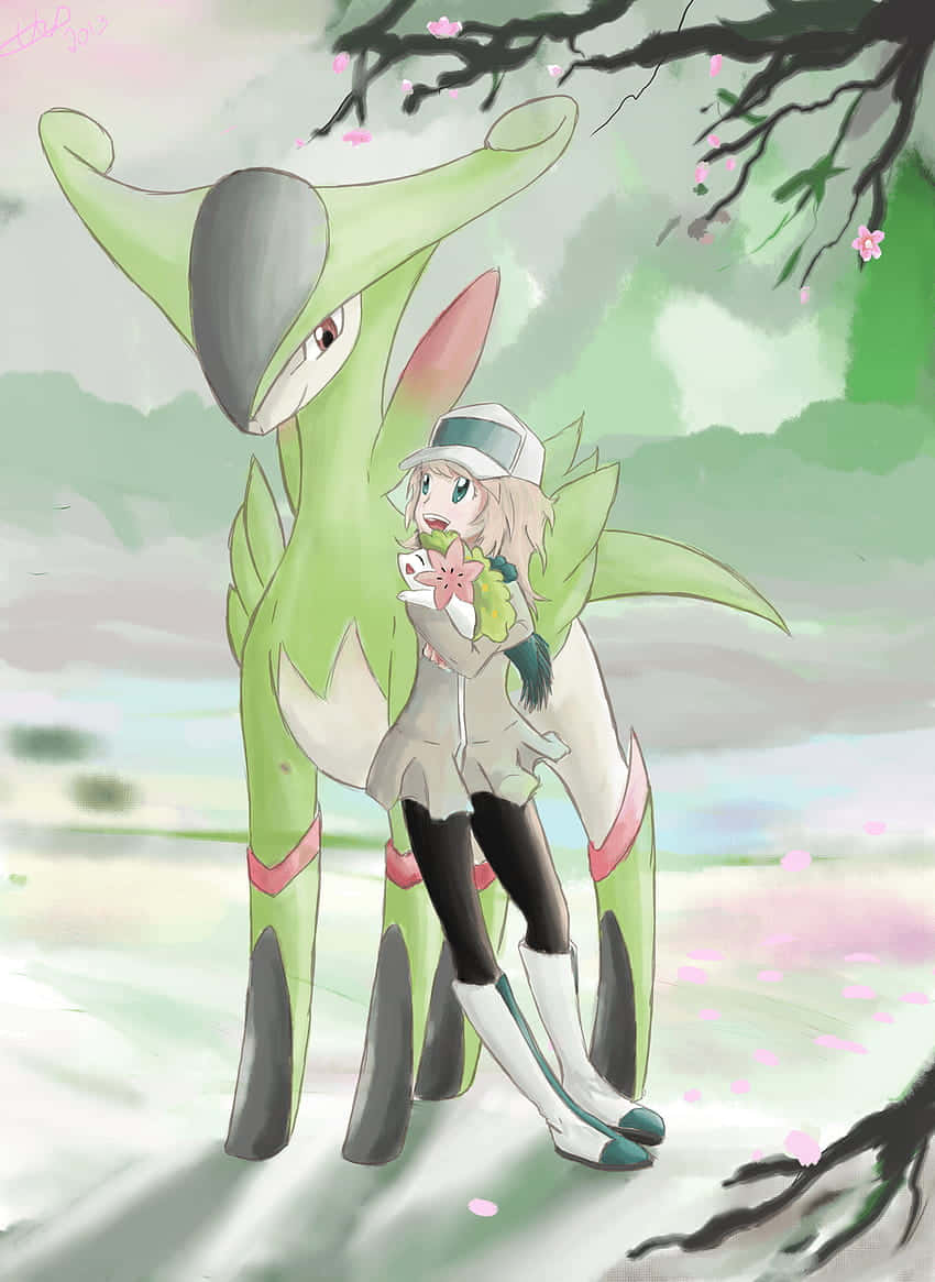 Virizion With Trainer Green Aesthetic Phone Background