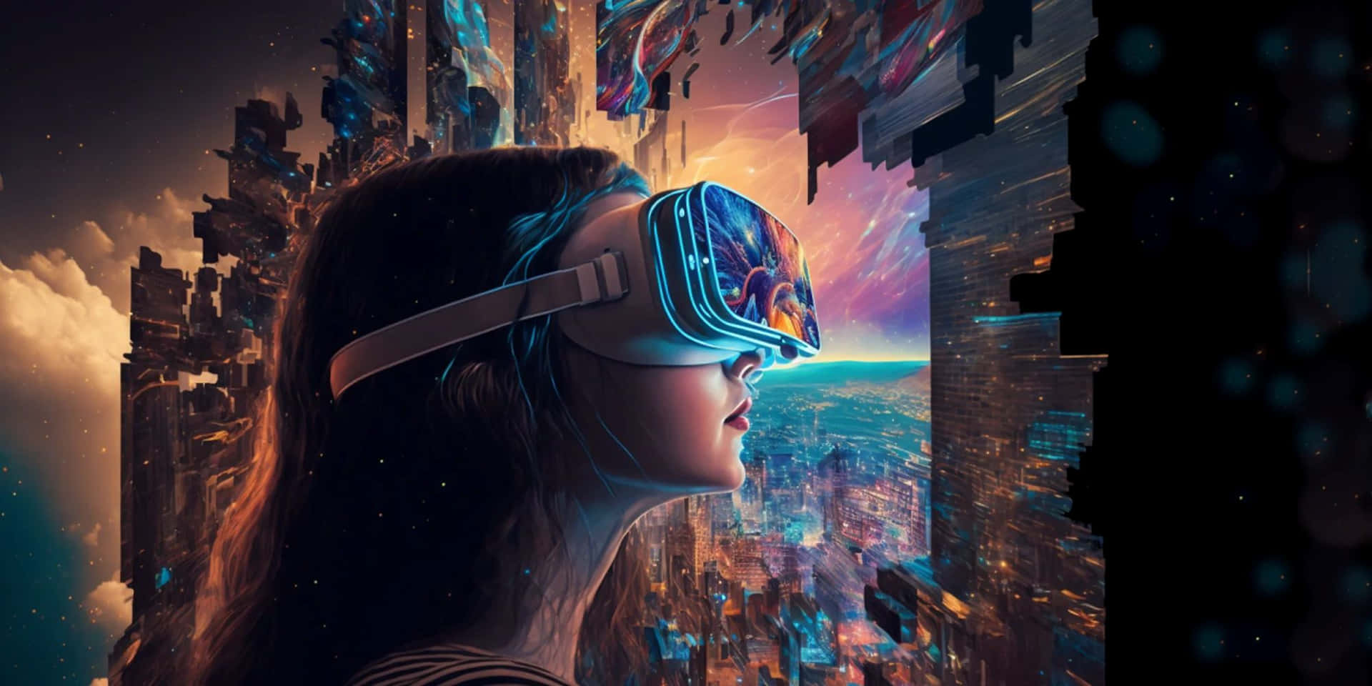 Virtual_ Reality_ Experience_ Futuristic_ Cityscape Background