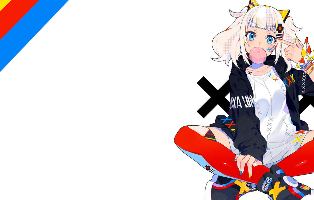 Virtual Youtuber Kaguya Luna With Gum Bubble Anime Background