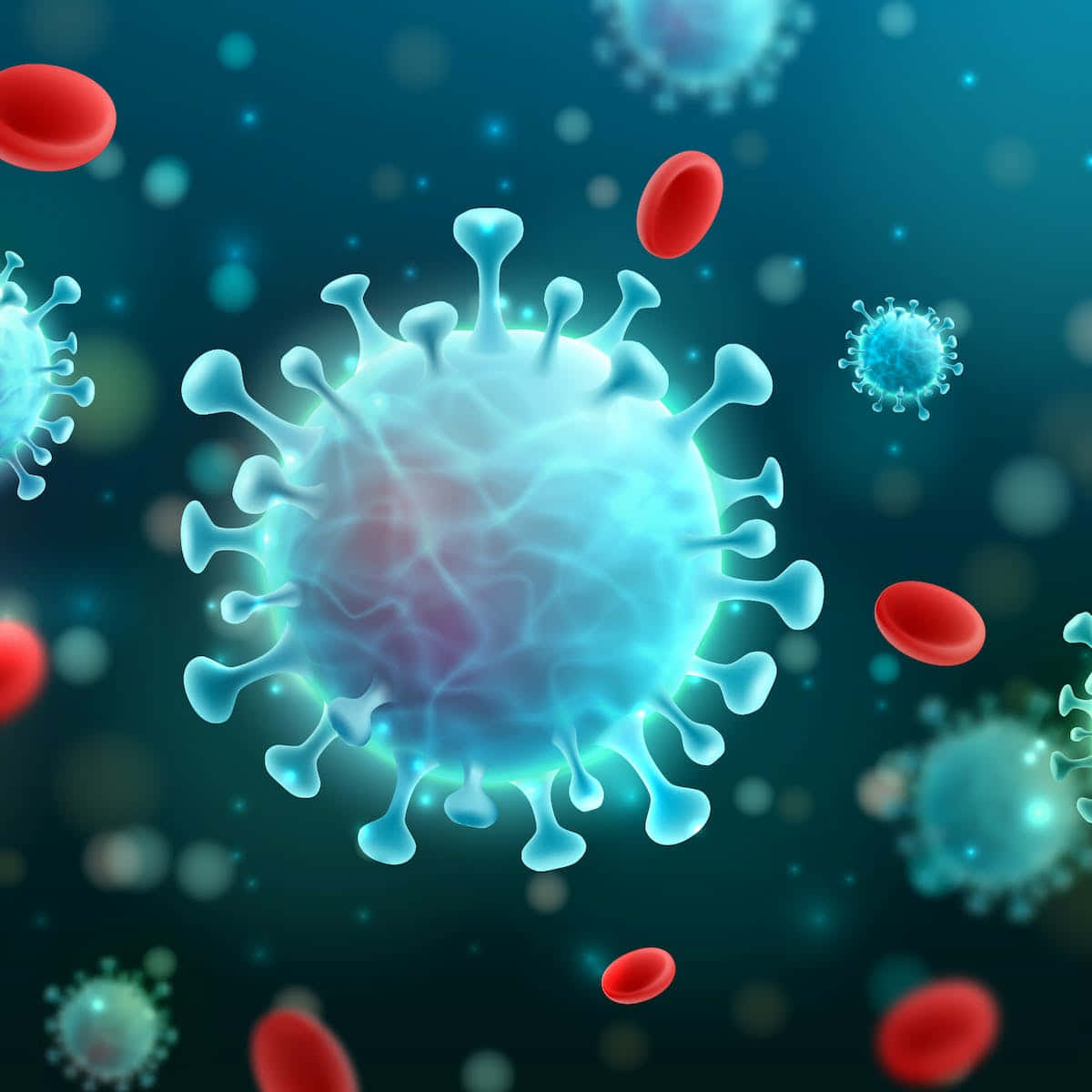 Virulent Viruses In Red And Blue Background