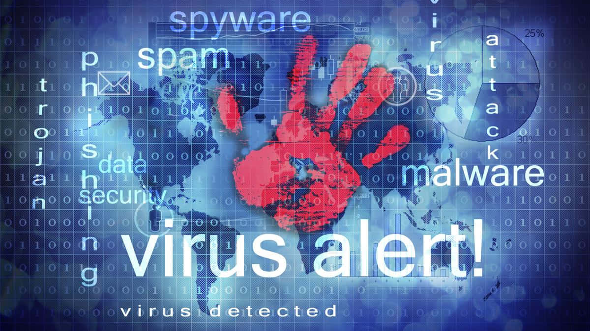 Virus Alert On A Blue Background With A Hand Background