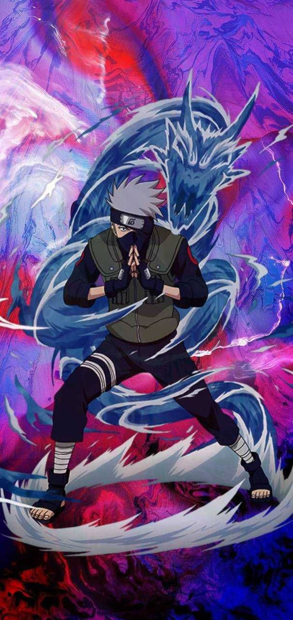 Visceral Kakashi Aqua Dragon Jutsu Iphone Wallpaper Background