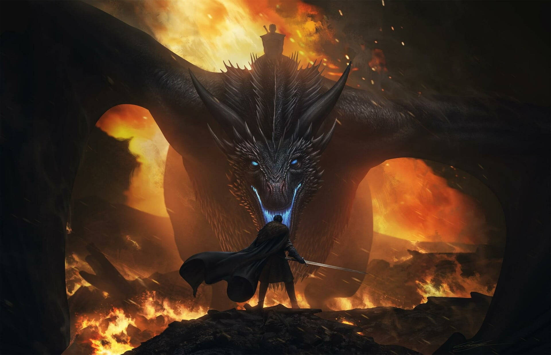 Viserion Fighting Jon Snow Game Of Thrones Background