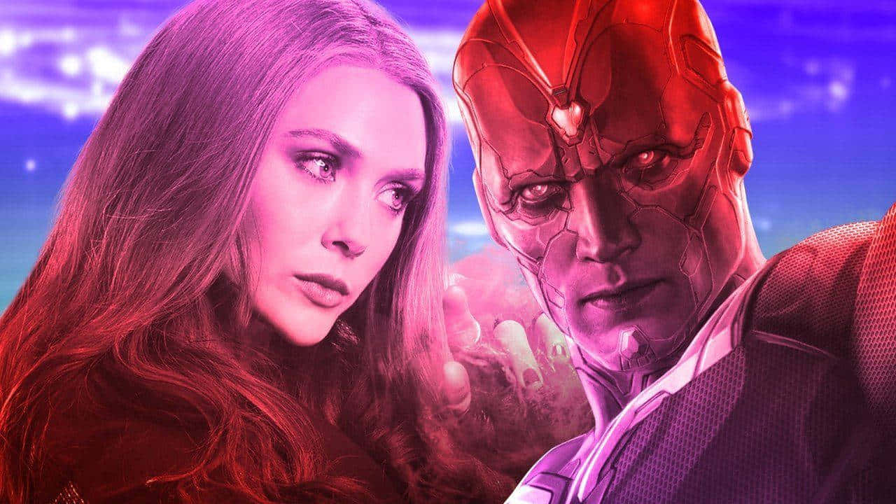 Vision Avengers With Wanda Maximoff Background