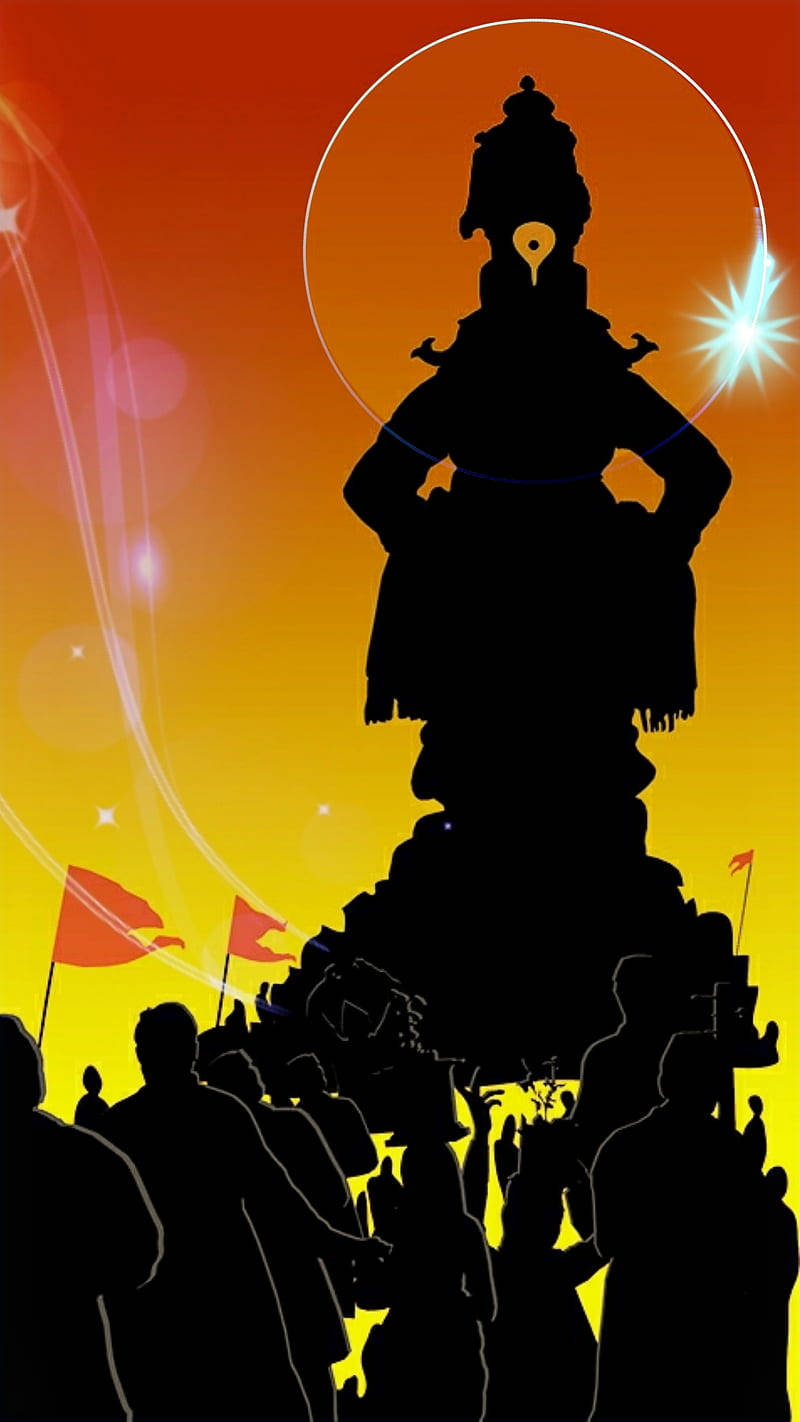Vithu Mauli Statue Silhouete And Pilgrims Background