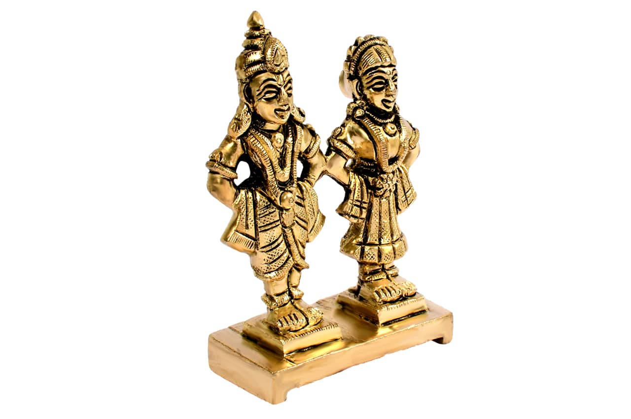 Vitthal Golden Figurine With Krishna Background