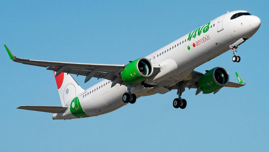 Viva Aerobus In Flight At Blue Sky Background