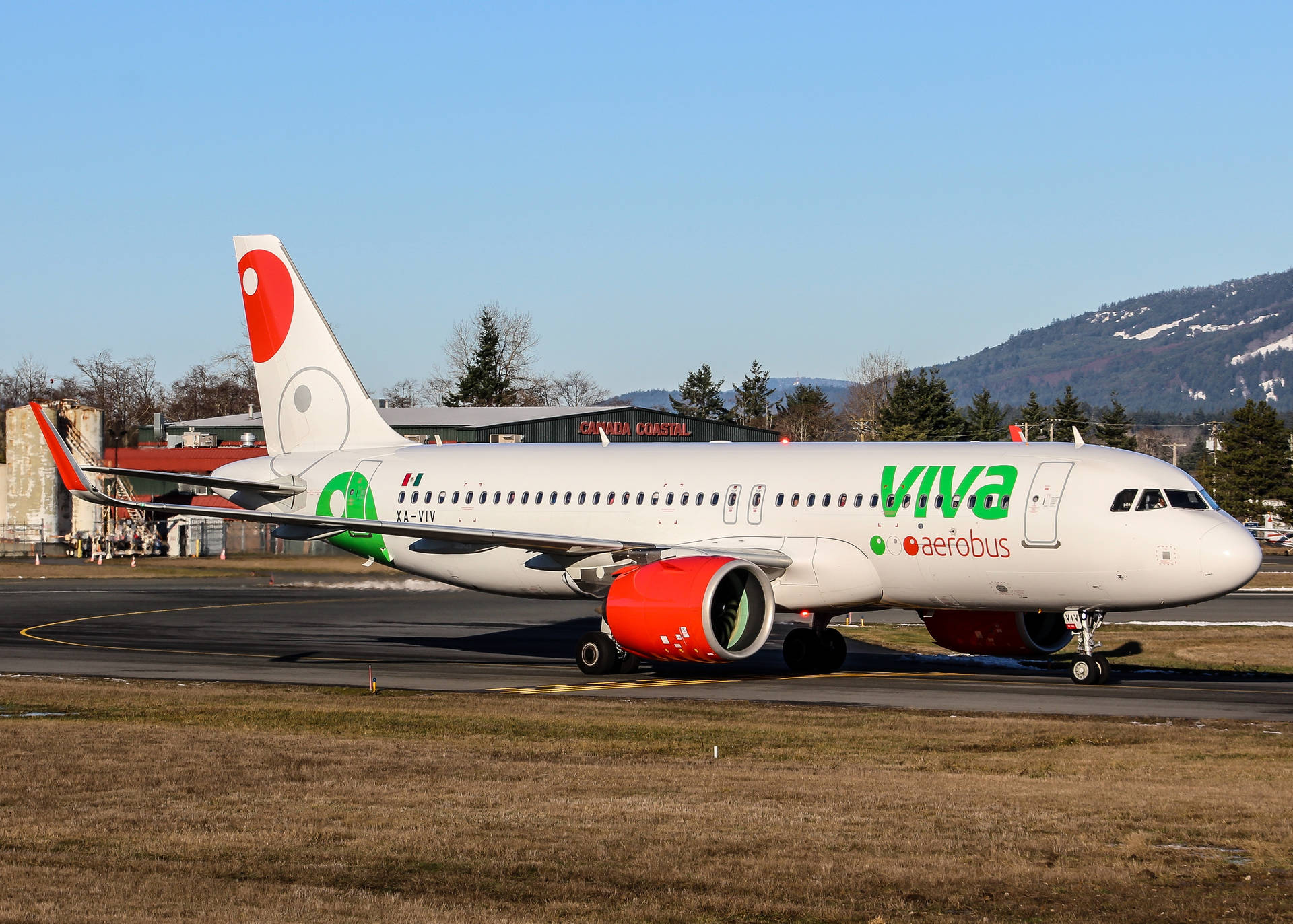 Viva Aerobus On Runway Road Background