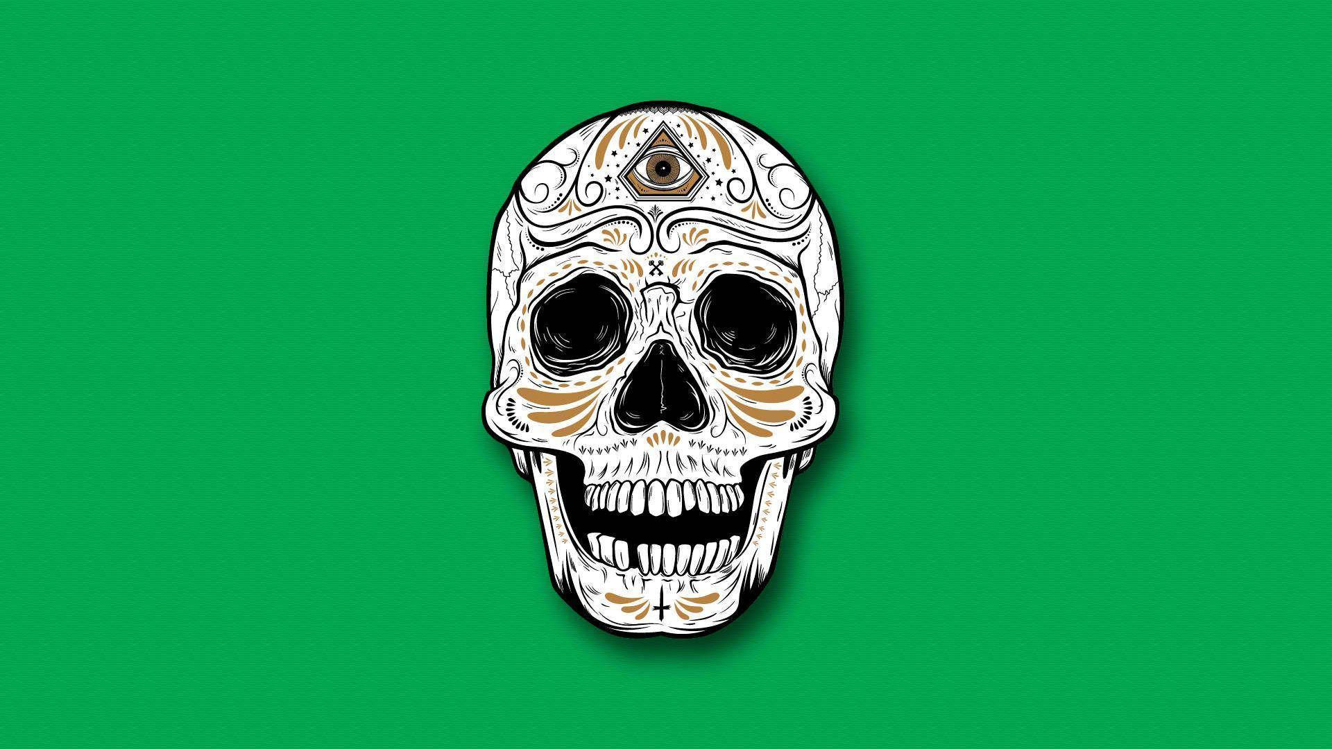 Vivid Green Day Of The Dead Skull Art