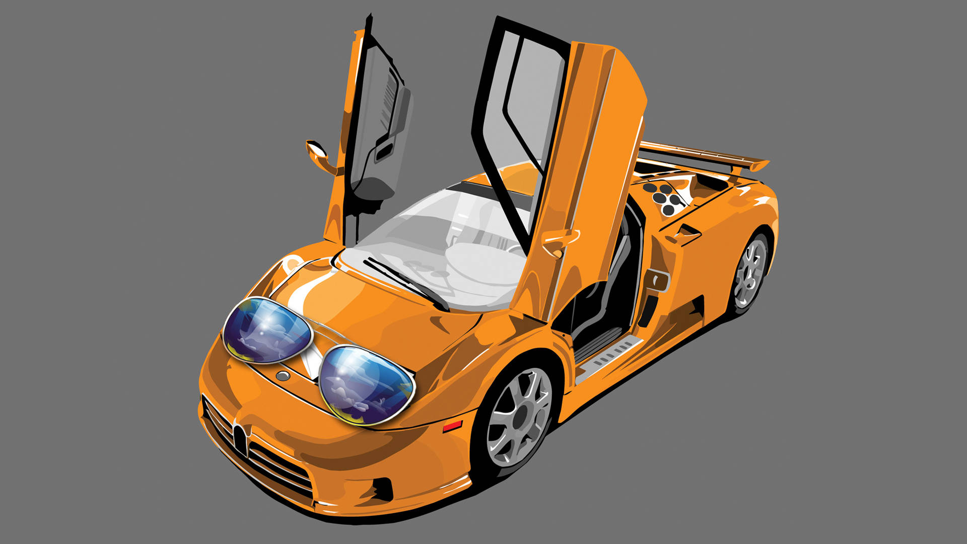 Vivid Orange Sports Car Hand-drawn Artwork