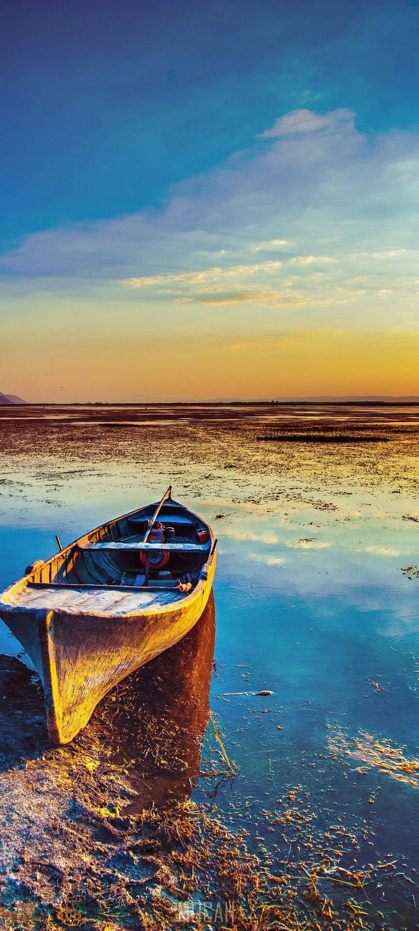 Vivo Y11 Boat And Sunset Background