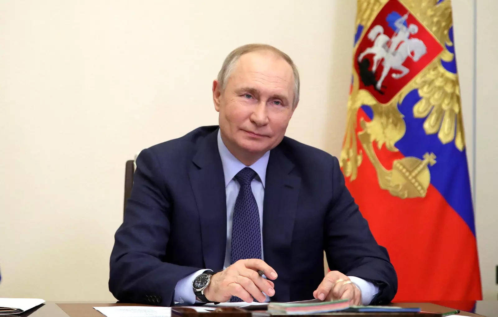 Vladimir Putin Smiling During Conference Background