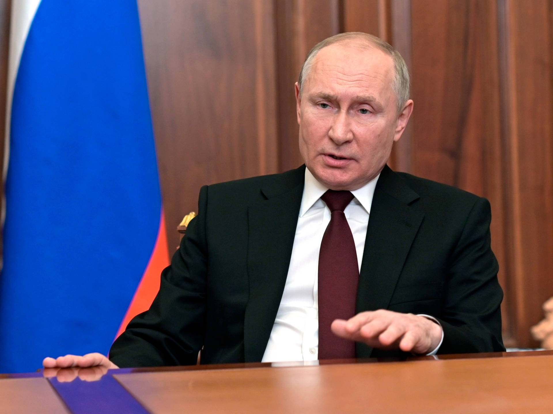 Vladimir Putin Speaking At Conference Table