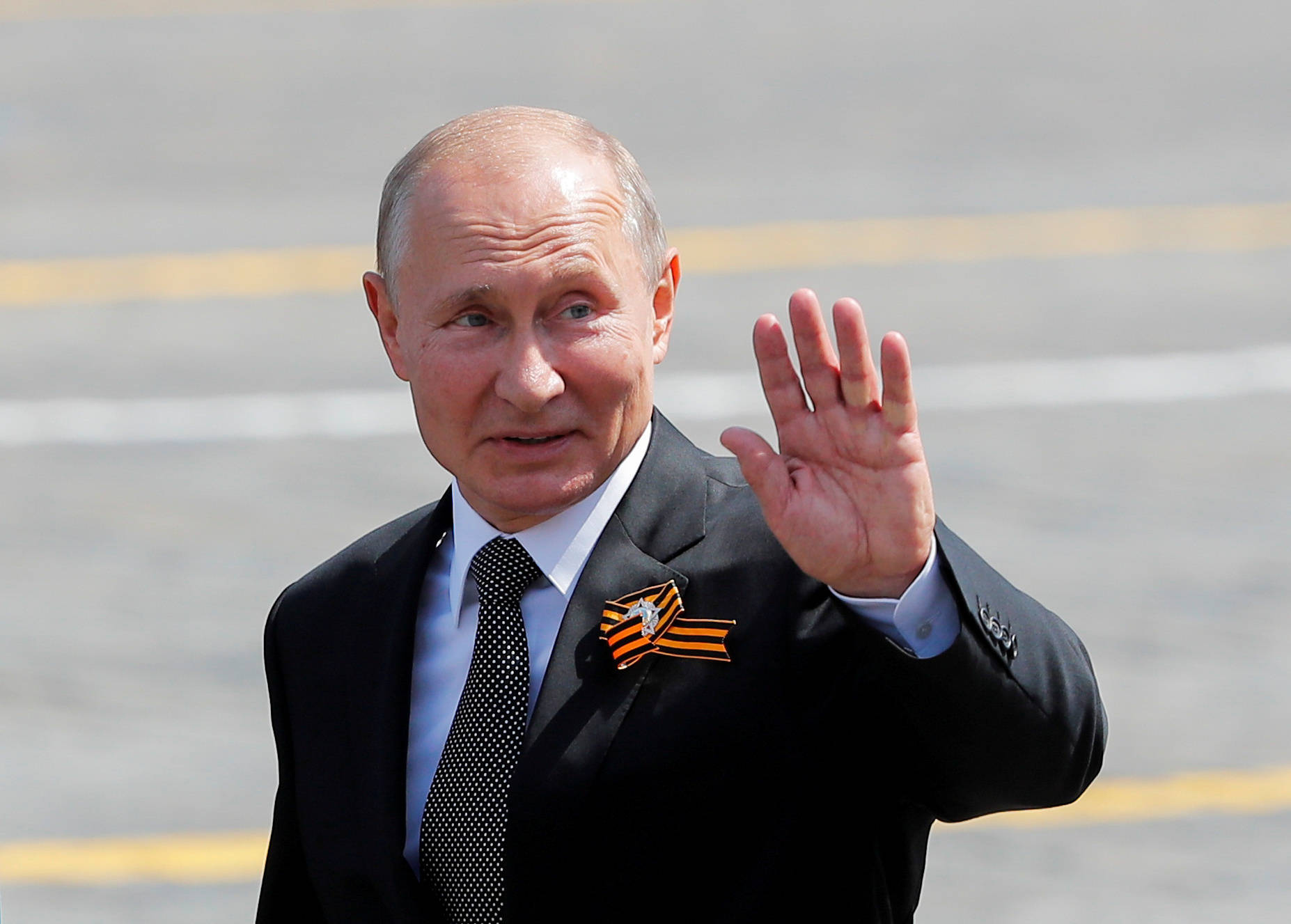 Vladimir Putin Waving At Press Background