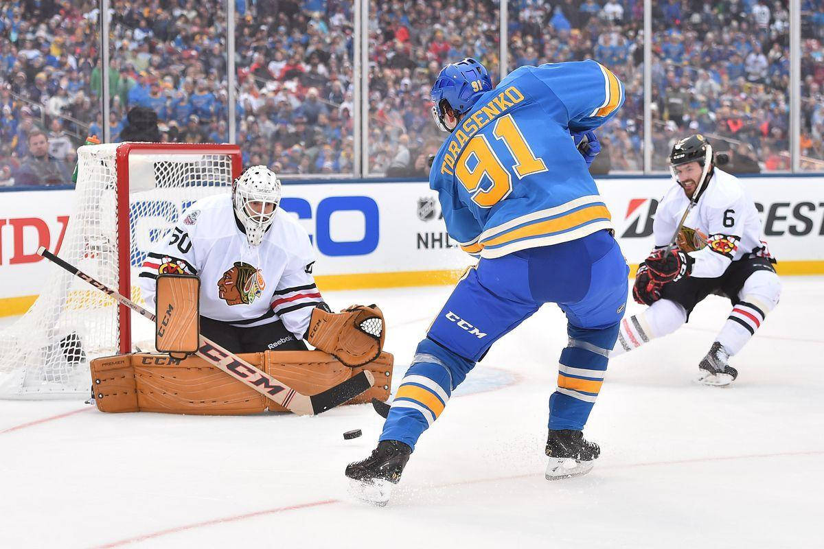 Vladimir Tarasenko Attempts A Goal Against Chicago Blackhawks During Game