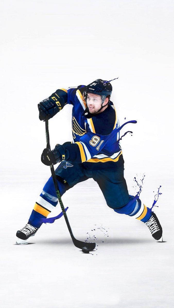 Vladimir Tarasenko Dribbling Hockey Puck In Splatter Paint Effect Background