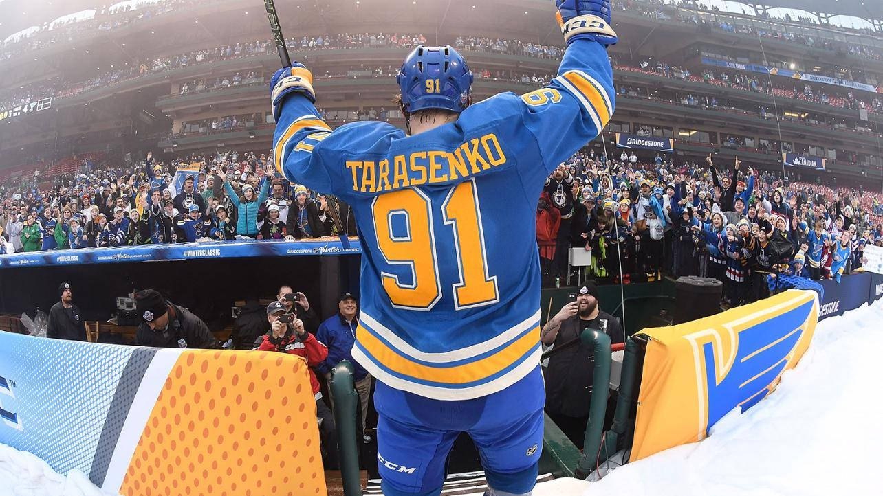 Vladimir Tarasenko Facing The Cheering Audience With Arms In The Air Background