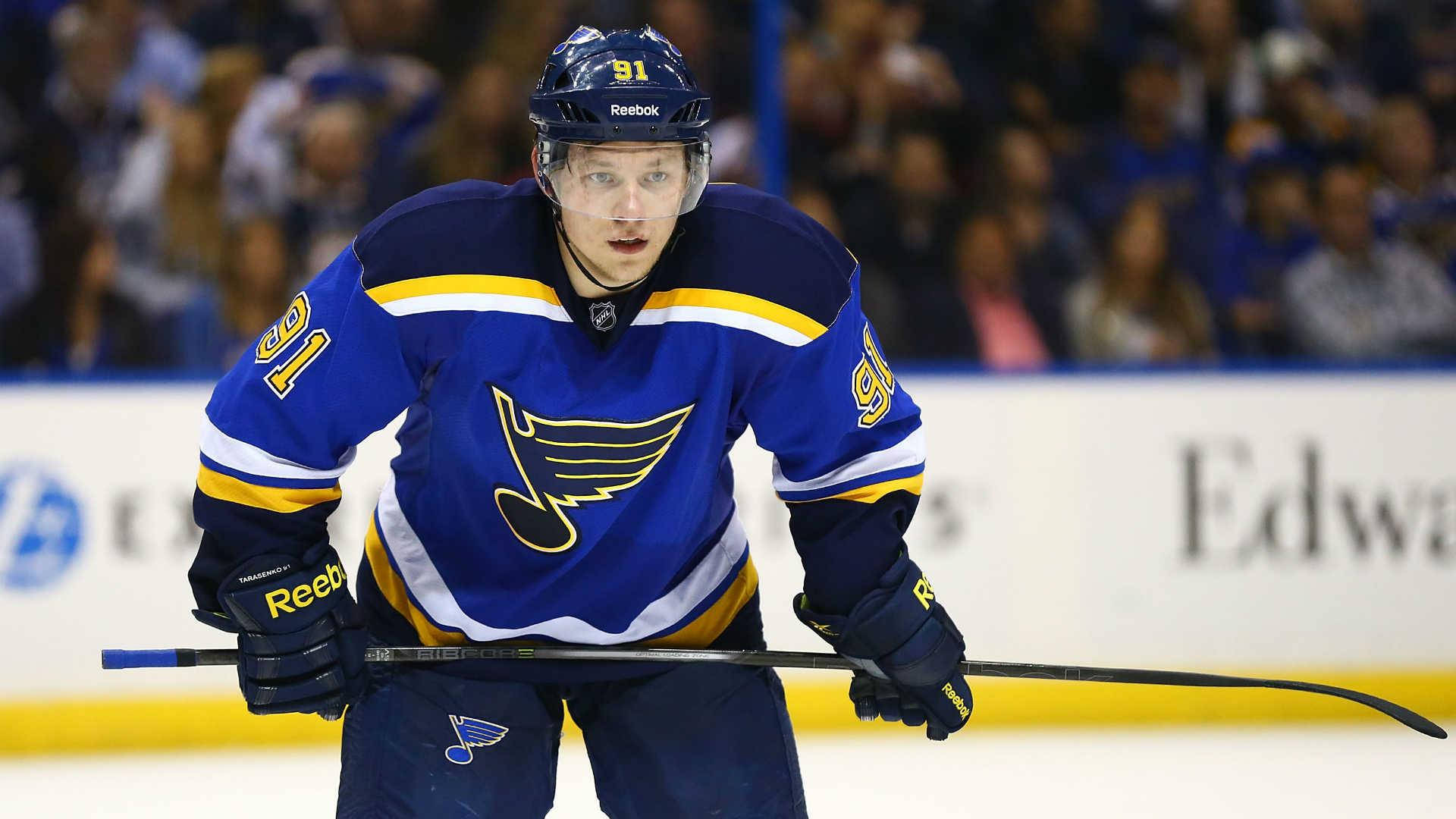 Vladimir Tarasenko Focusing During Game While Holding Hockey Stick Background