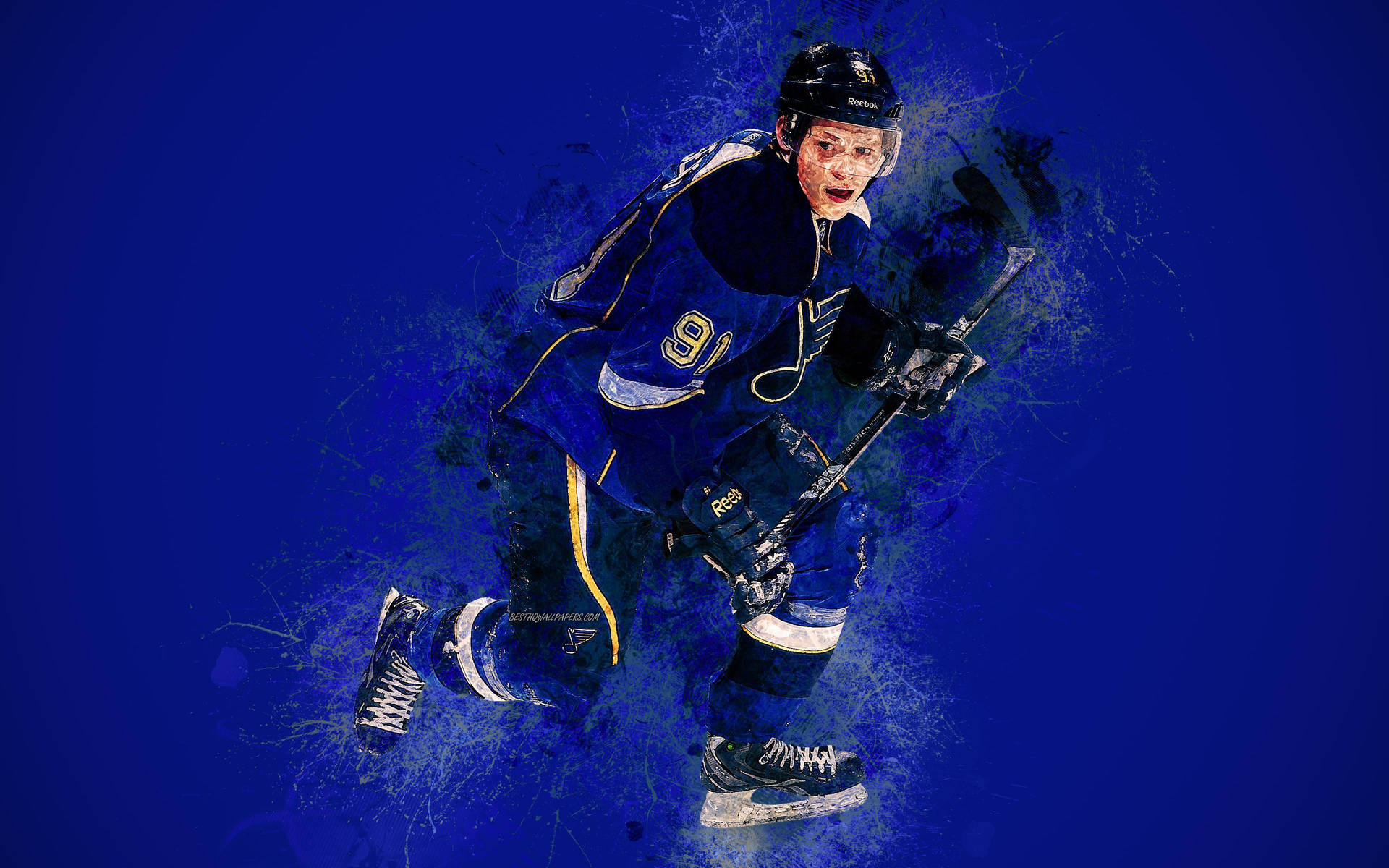 Vladimir Tarasenko Leaning Forward Holding Hockey Stick In Fading Effect