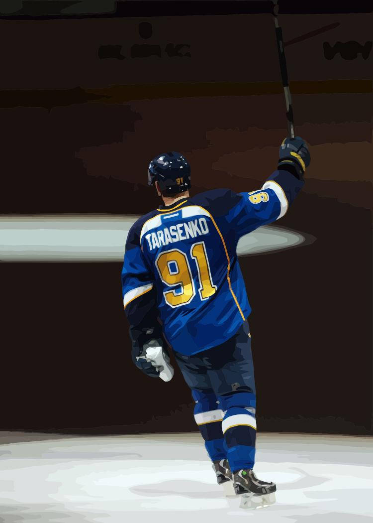 Vladimir Tarasenko Of The St. Louis Blues Showing Off His Jersey