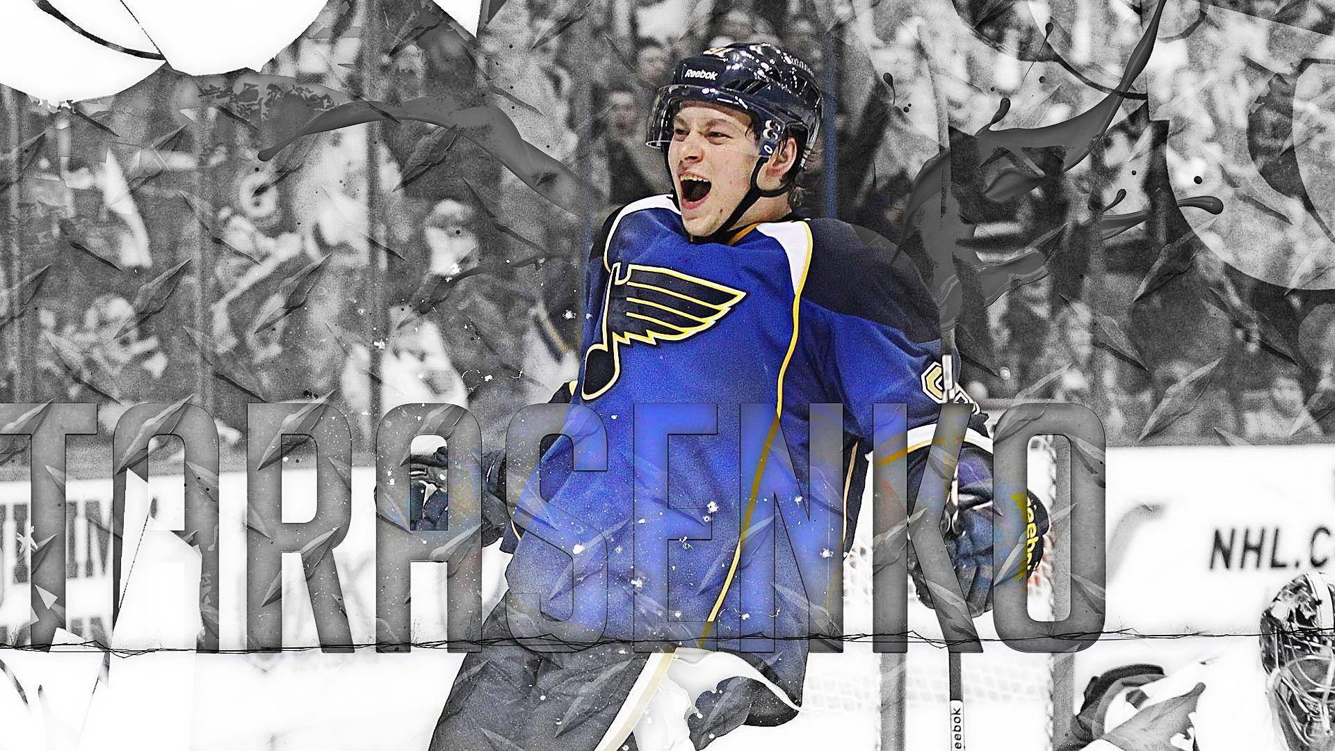 Vladimir Tarasenko Shouting Expression With Last Name In Black And White Background