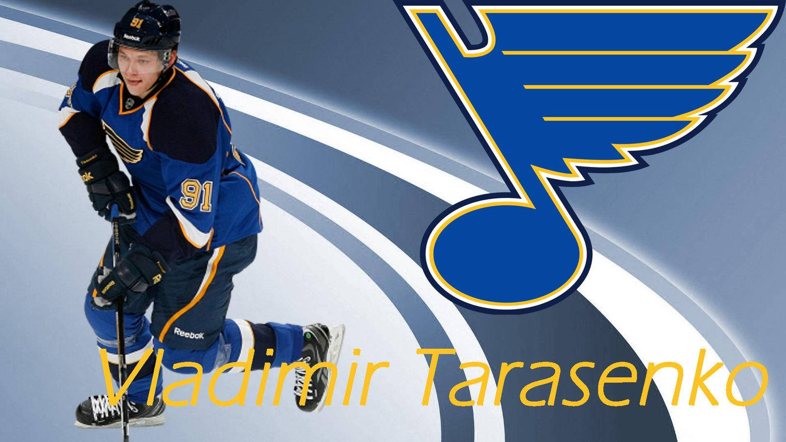 Vladimir Tarasenko With St. Louis Blues Logo And Full Name Background