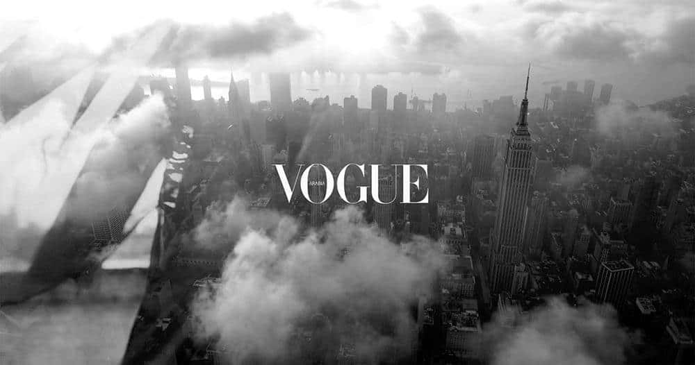Vogue Logo Over Cityscape Background