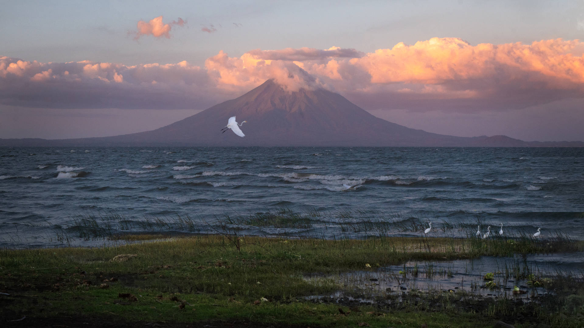 Volcano And Ocean In Nicaragua Background