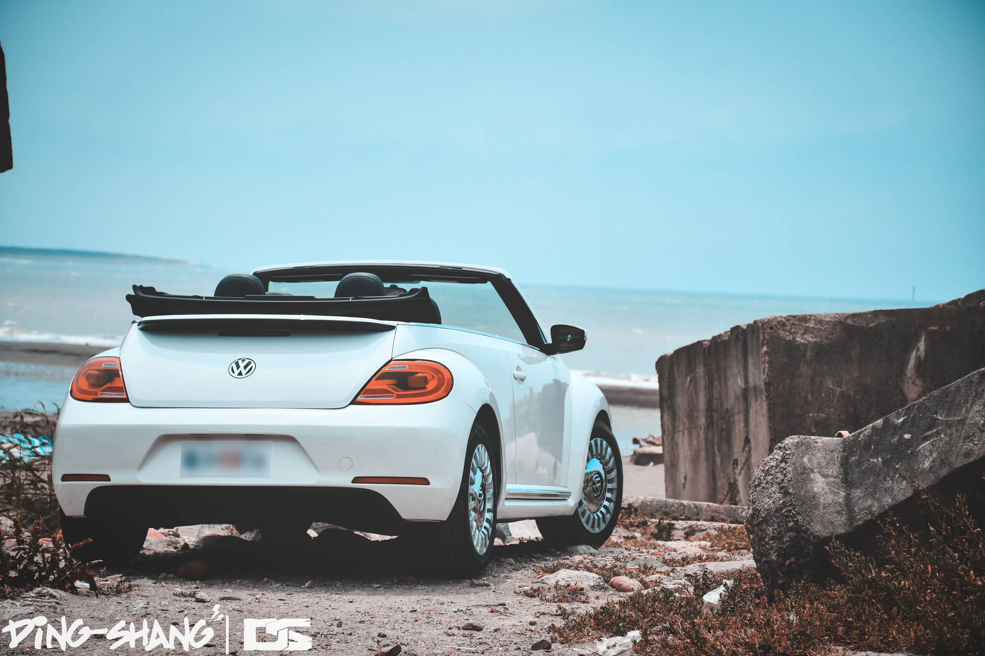 Volkswagen Beetle, Cabriolet, White, Sea Background