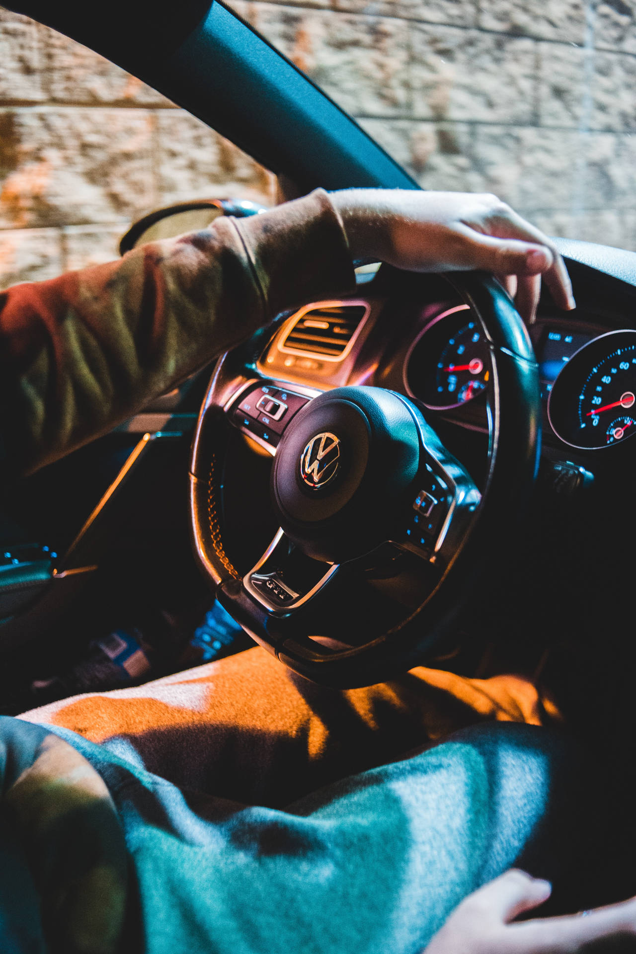 Volkswagen, Car, Steering Wheel, Hand, Salon Background