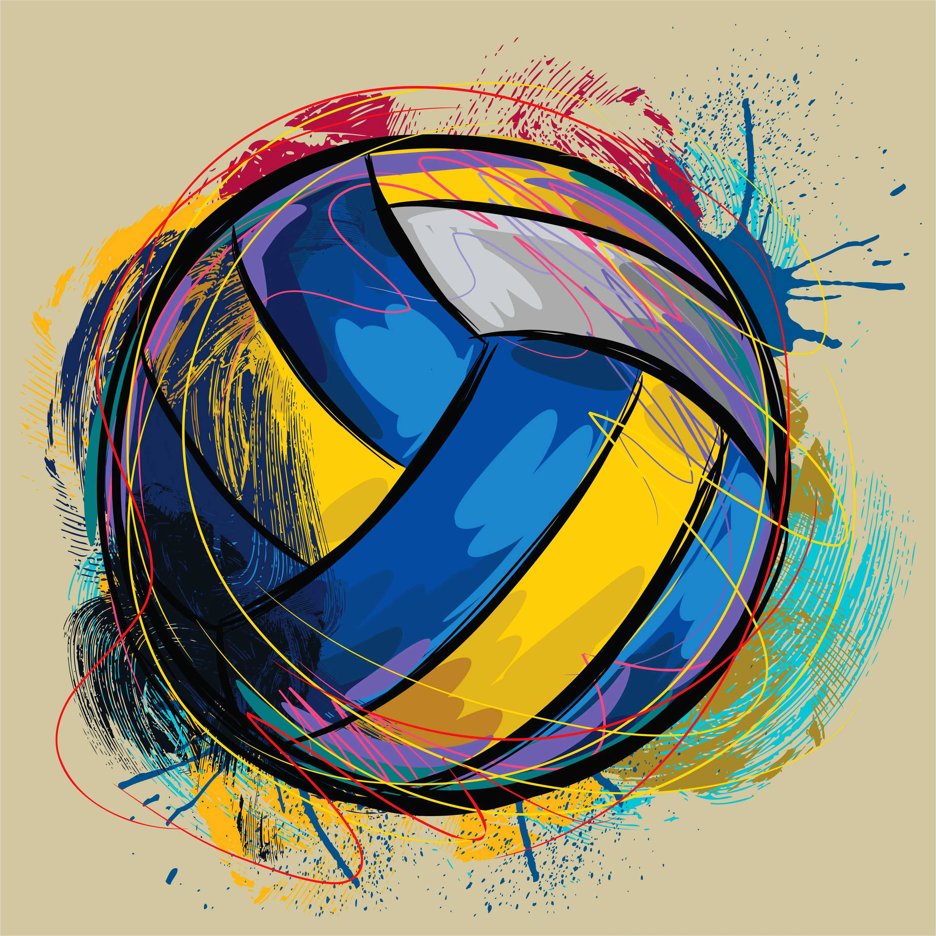 Volleyball Aesthetic Colorful Digital Art Background