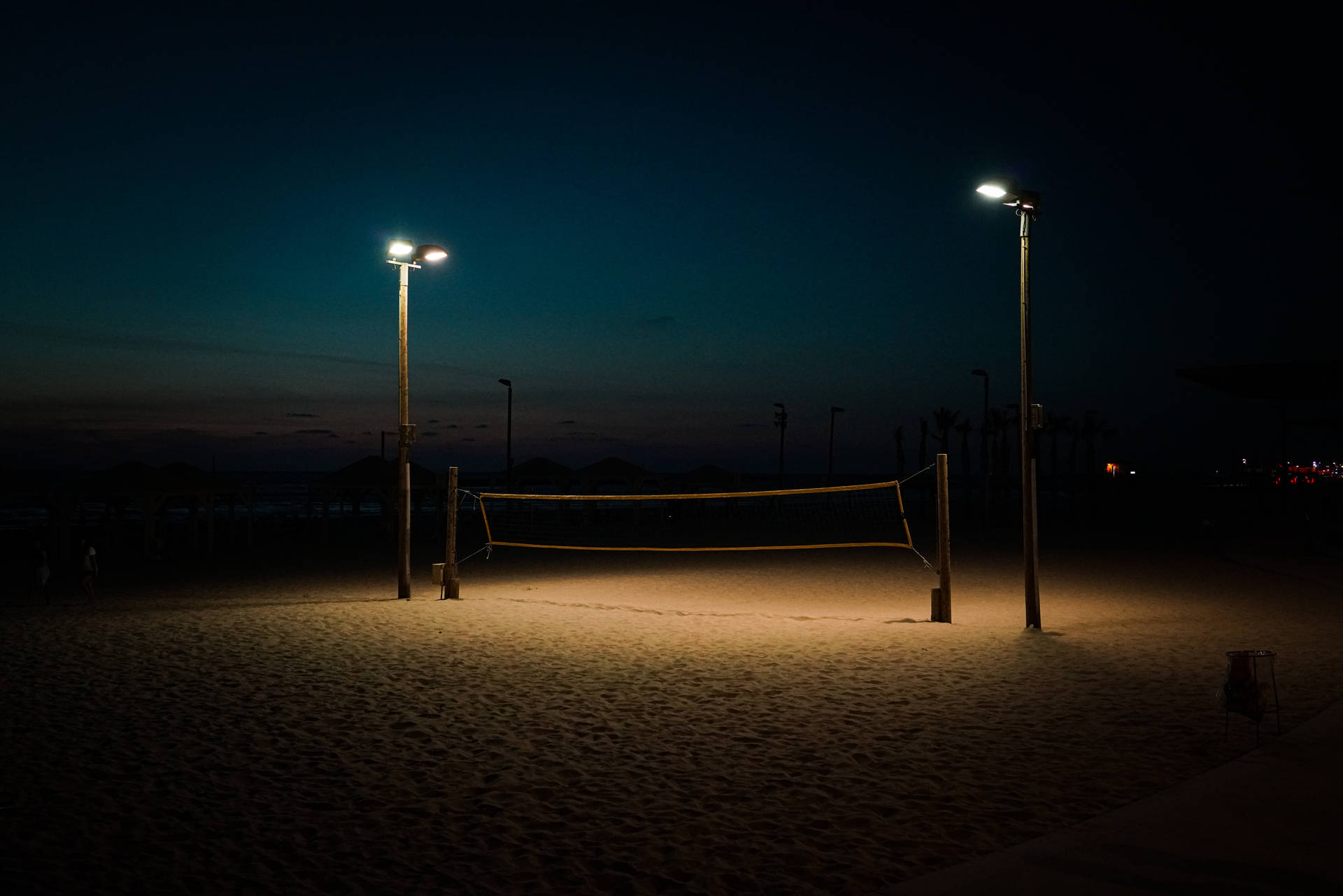 Volleyball Court In Night Background