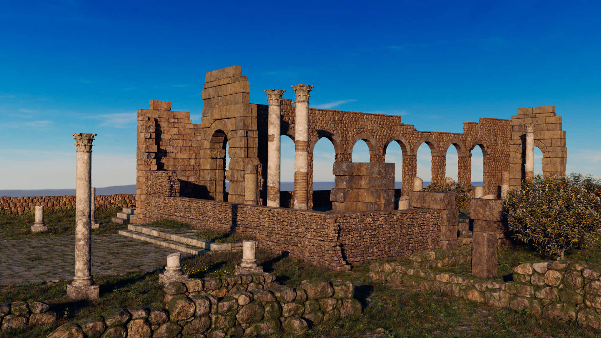 Volubilis Afternoon Blue Skies Background
