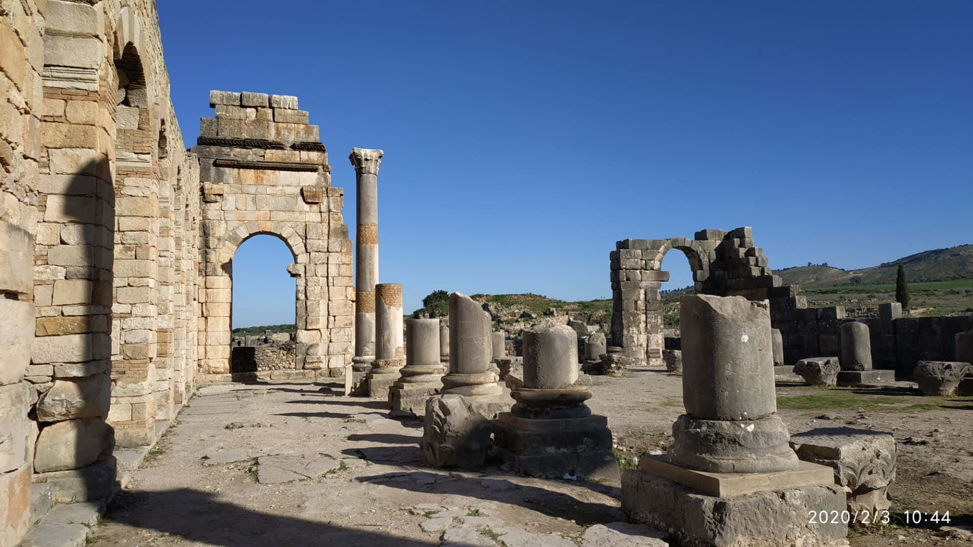 Volubilis Ruins Broken Pillars Background