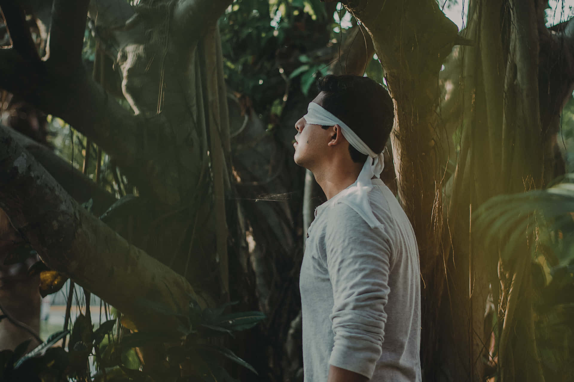 Vulnerable Blindfolded Man Background