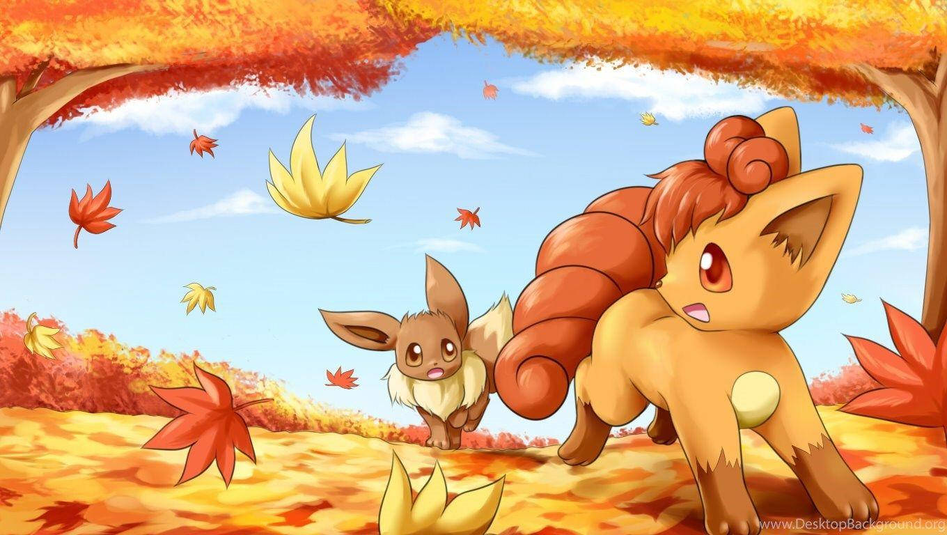 Vulpix And Eevee Running Background