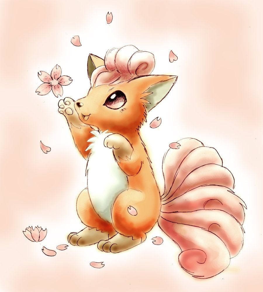 Vulpix Chasing A Flower Background