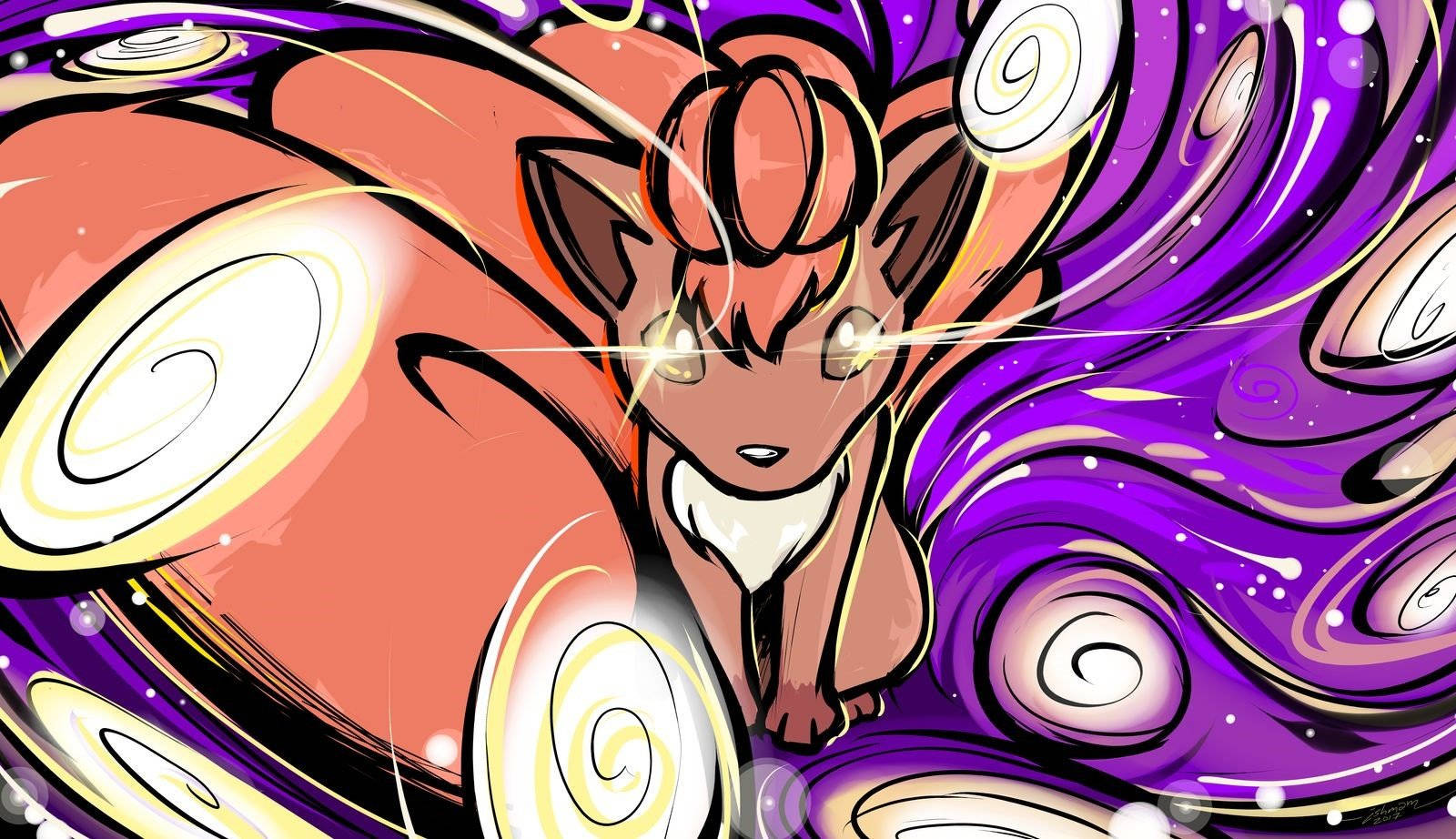 Vulpix In A Spiral Background Background