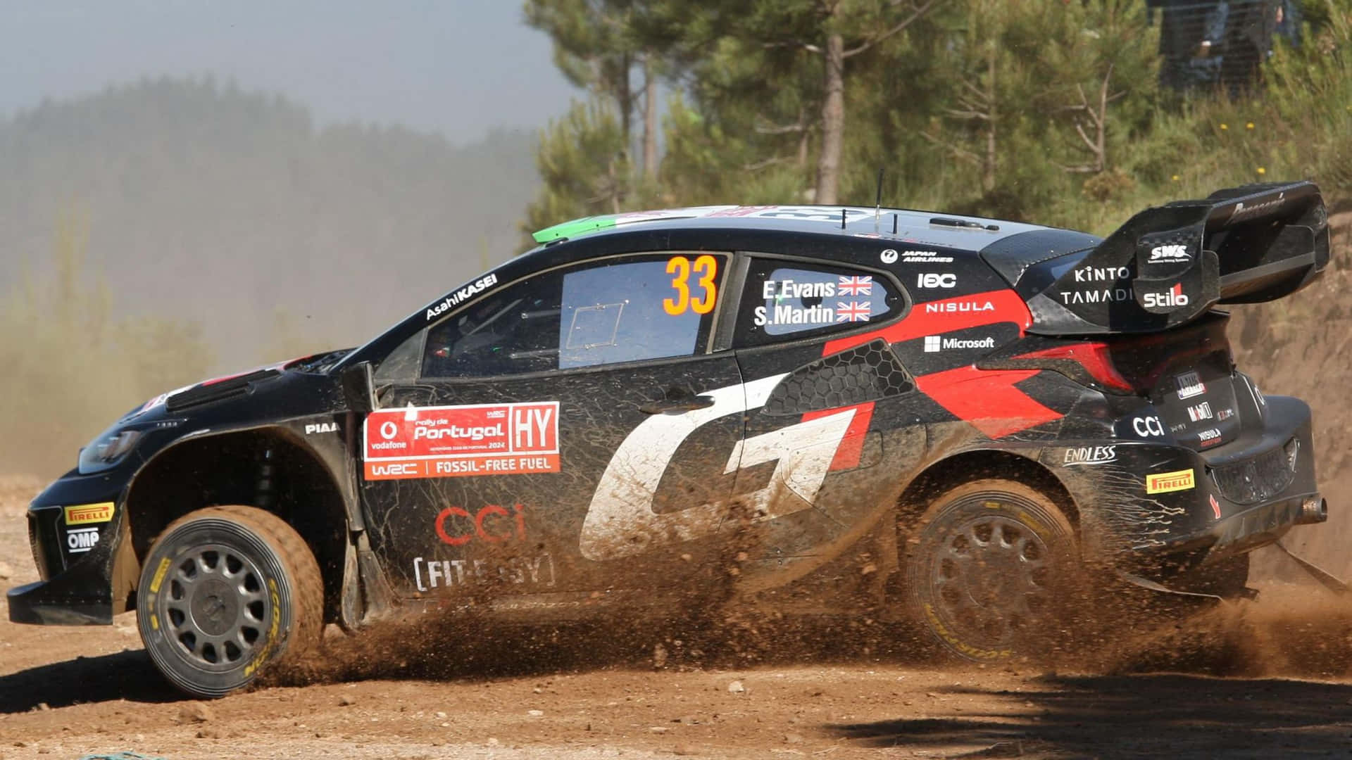 W R C Rally Car Action Dirt Track Background