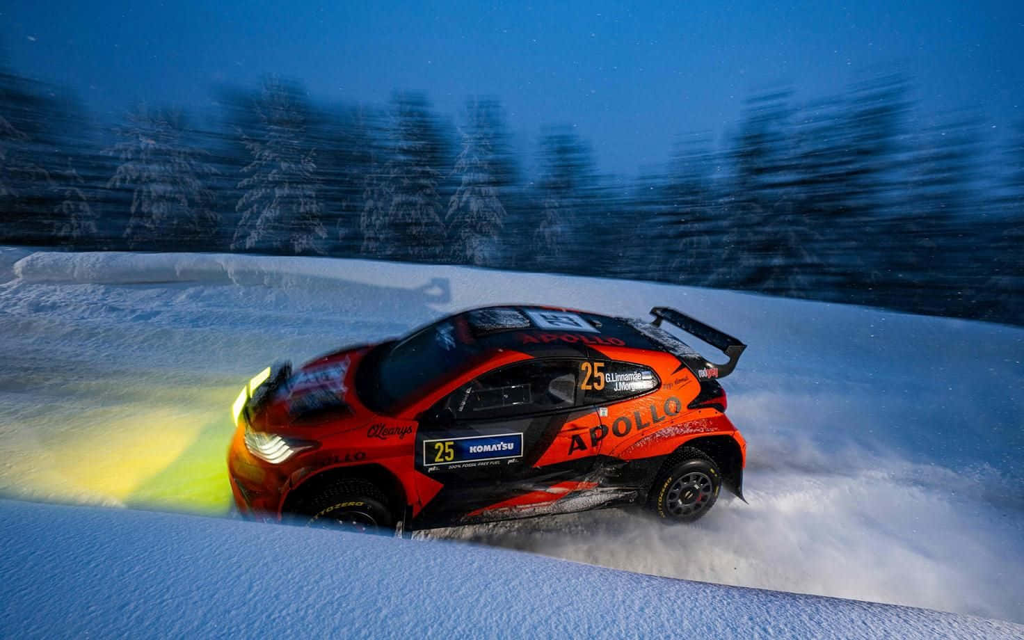 W R C Rally Car Speeding Through Snowy Track Background