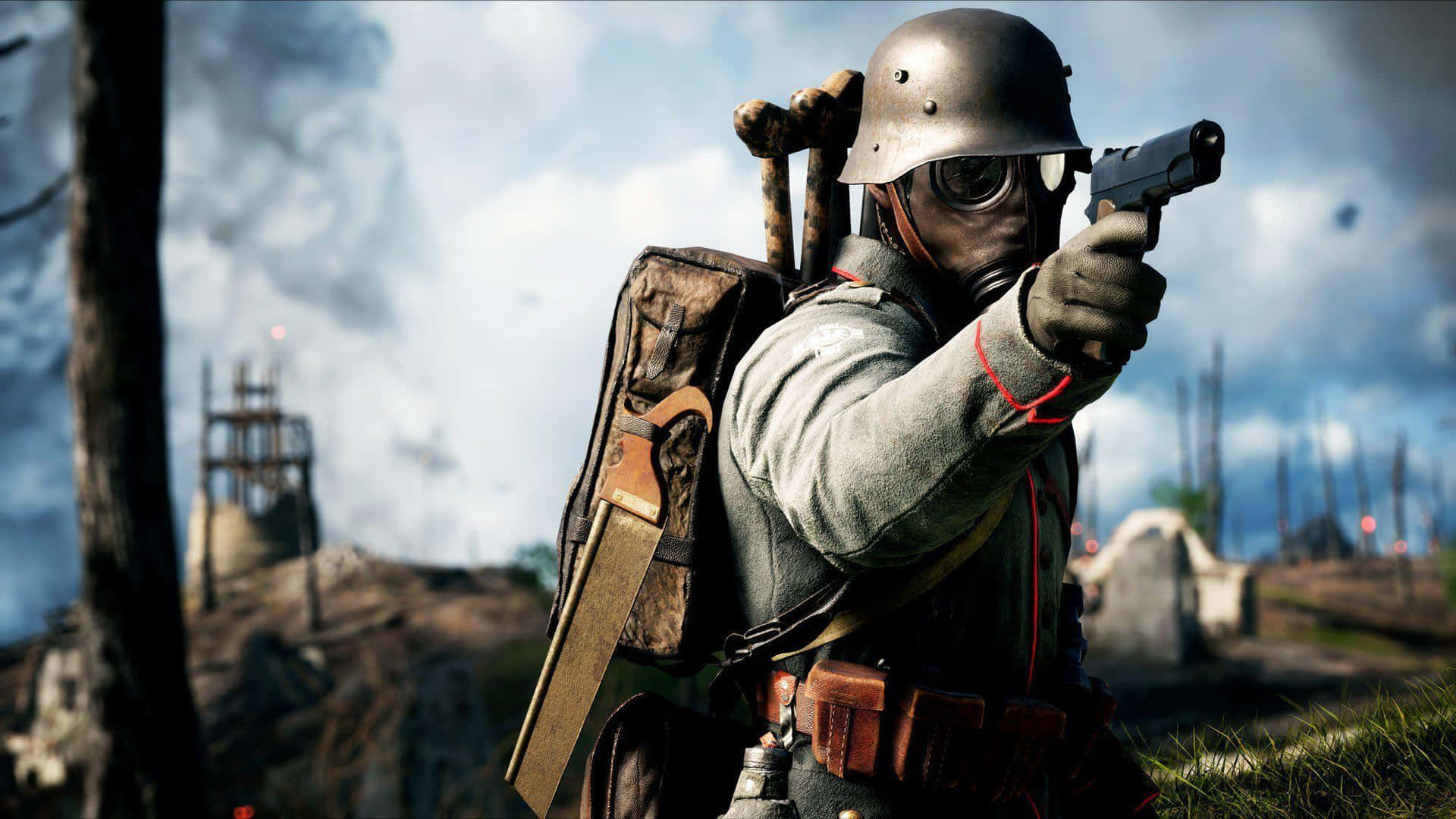 W W I Soldier Aiming Pistol Background