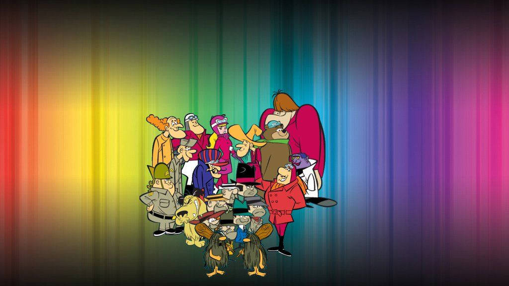 Wacky Races Characters On Rainbow Stripes Background